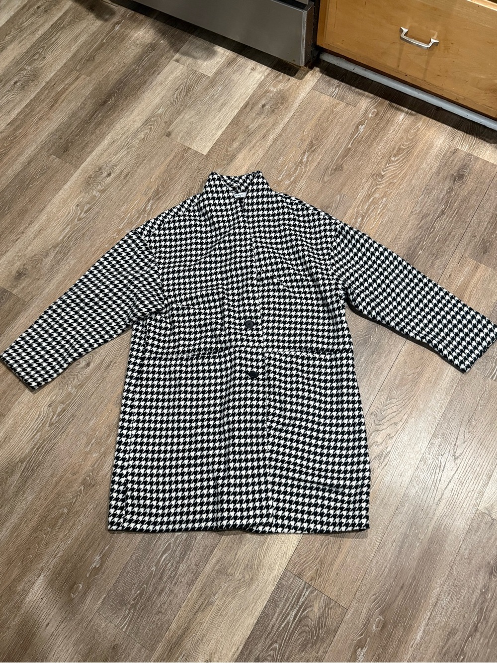 Old Navy Black and White Houndstooth Pea Coat